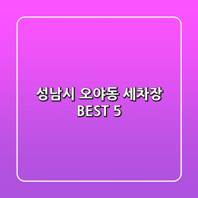 성남시 오야동 세차장 BEST 5