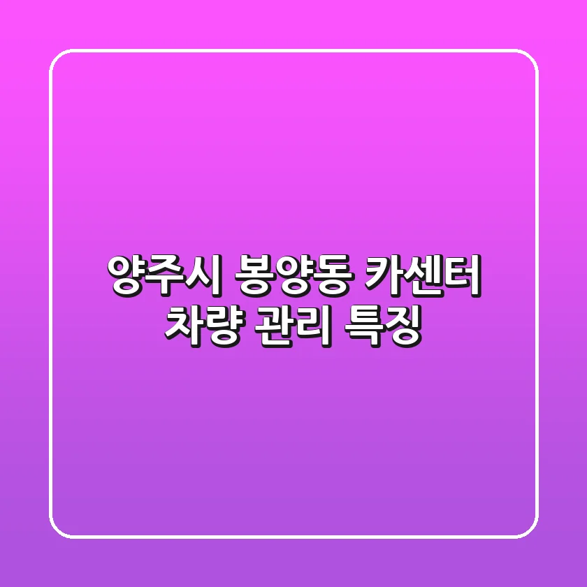 양주시 봉양동 카센터: 차량 관리 특징