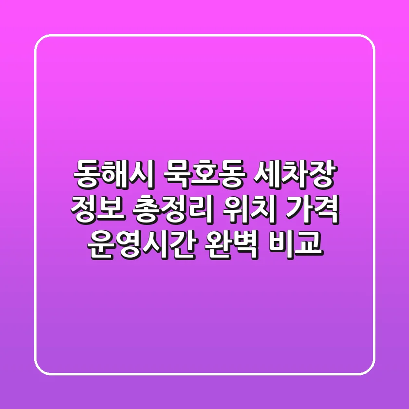 동해시 묵호동 세차장 정보 총정리 - 위치, 가격, 운영시간 완벽 비교