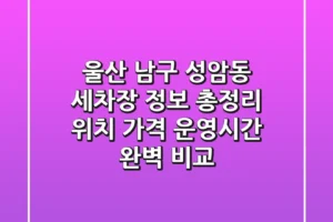 울산 남구 성암동 세차장 정보 총정리 – 위치, 가격, 운영시간 완벽 비교
