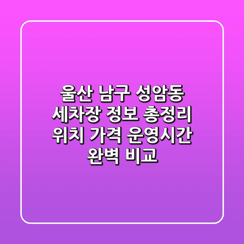 울산 남구 성암동 세차장 정보 총정리 - 위치, 가격, 운영시간 완벽 비교