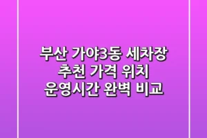 부산 가야3동 세차장 추천: 가격, 위치, 운영시간 완벽 비교