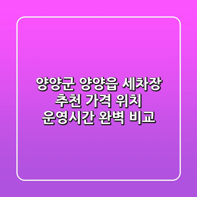 양양군 양양읍 세차장 추천: 가격, 위치, 운영시간 완벽 비교
