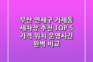 부산 연제구 거제동 세차장 추천 TOP 5 – 가격, 위치, 운영시간 완벽 비교
