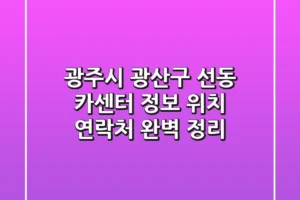 광주시 광산구 선동 카센터 정보: 위치, 연락처 완벽 정리