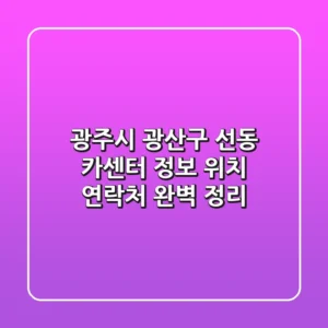 광주시 광산구 선동 카센터 정보: 위치, 연락처 완벽 정리
