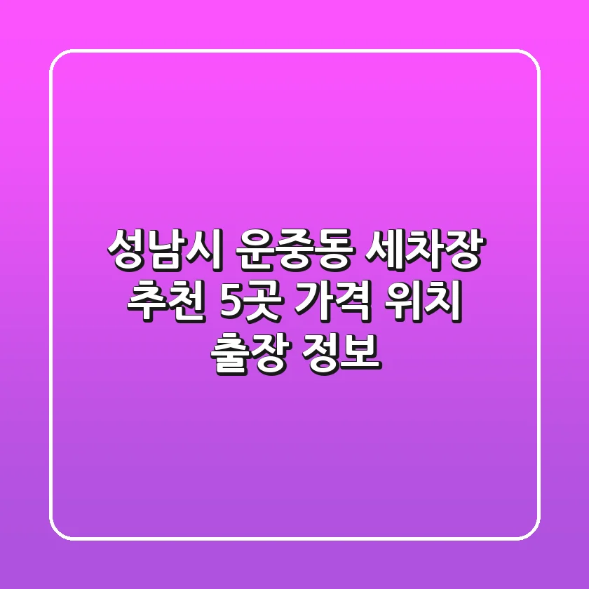 성남시 운중동 세차장 추천 5곳 - 가격, 위치, 출장 정보