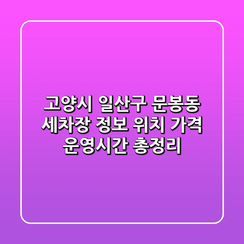 고양시 일산구 문봉동 세차장 정보 - 위치, 가격, 운영시간 총정리