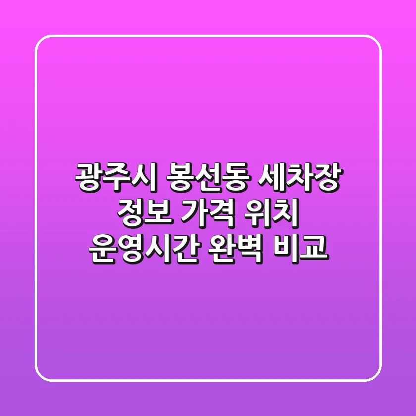 광주시 봉선동 세차장 정보: 가격, 위치, 운영시간 완벽 비교