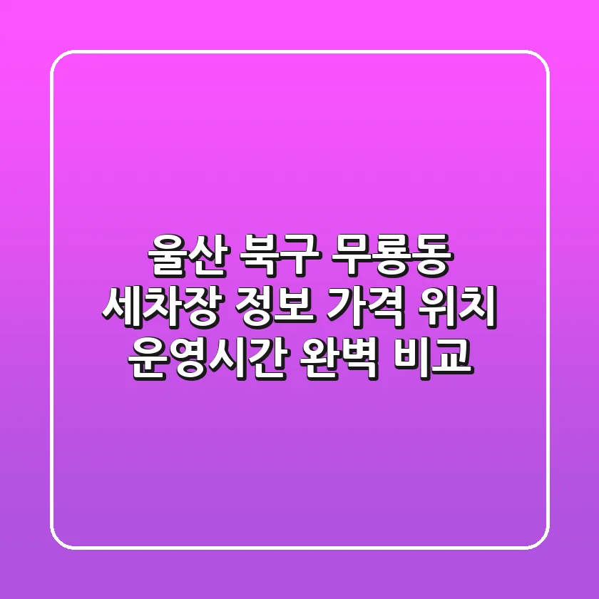 울산 북구 무룡동 세차장 정보: 가격, 위치, 운영시간 완벽 비교