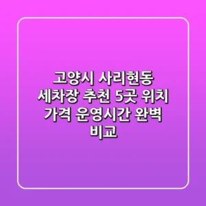 고양시 사리현동 세차장 추천: 5곳 위치, 가격, 운영시간 완벽 비교