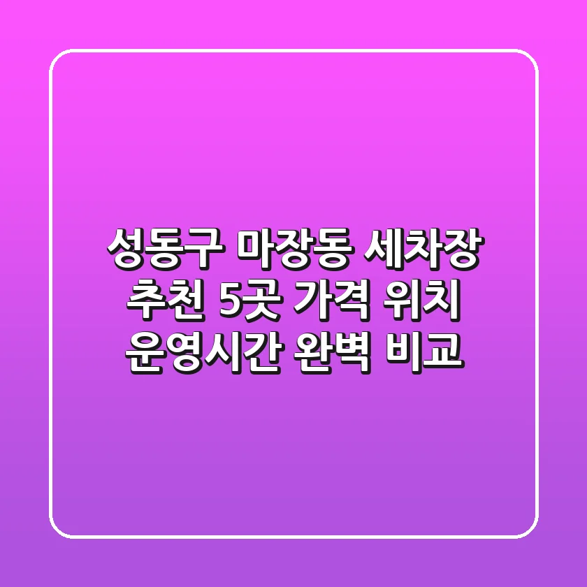 성동구 마장동 세차장 추천 5곳 - 가격, 위치, 운영시간 완벽 비교