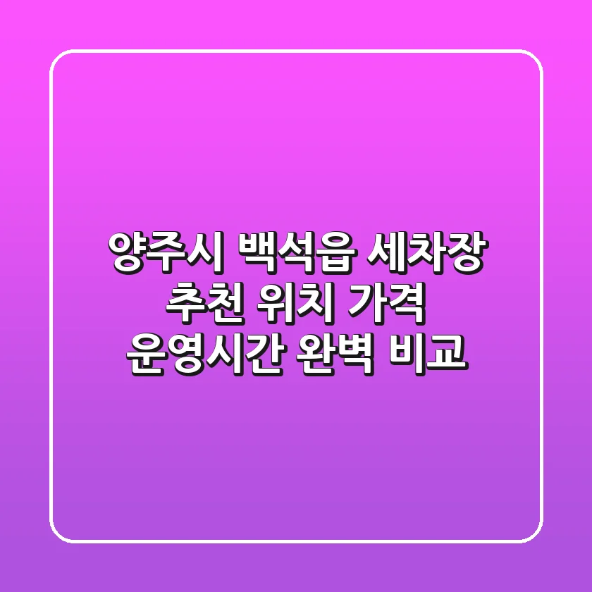 양주시 백석읍 세차장 추천: 위치, 가격, 운영시간 완벽 비교