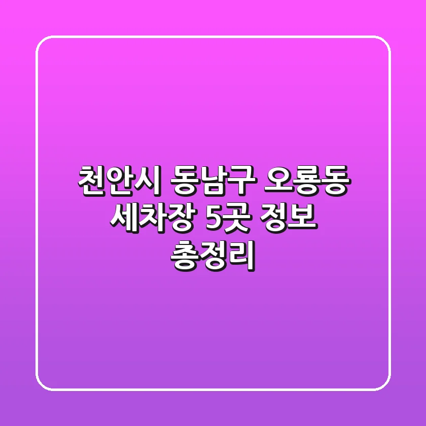 천안시 동남구 오룡동 세차장 5곳 정보 총정리