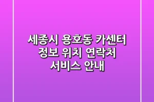 세종시 용호동 카센터 정보: 위치, 연락처, 서비스 안내