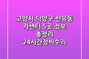 고양시 덕양구 선유동 카센터 5곳 정보 총정리 – 24시간/정비/수리
