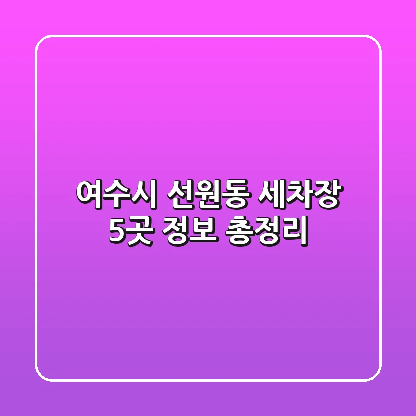 여수시 선원동 세차장 5곳 정보 총정리