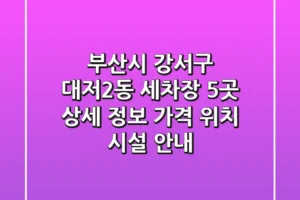 부산시 강서구 대저2동 세차장 5곳 상세 정보 – 가격, 위치, 시설 안내