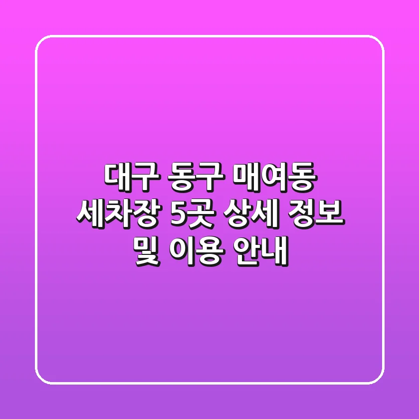 대구 동구 매여동 세차장 5곳 상세 정보 및 이용 안내