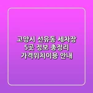고양시 선유동 세차장 5곳 정보 총정리 - 가격/위치/이용 안내