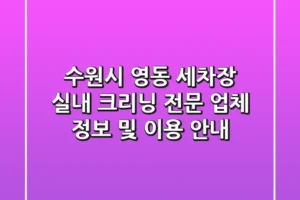 수원시 영동 세차장: 실내 크리닝 전문 업체 정보 및 이용 안내