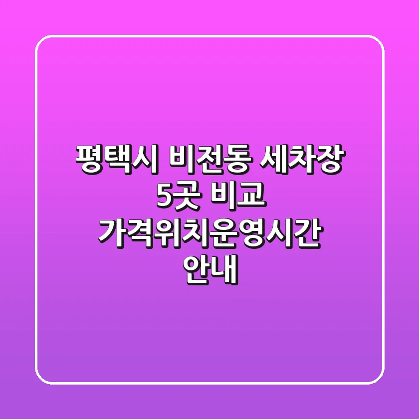 평택시 비전동 세차장 5곳 비교 - 가격/위치/운영시간 안내