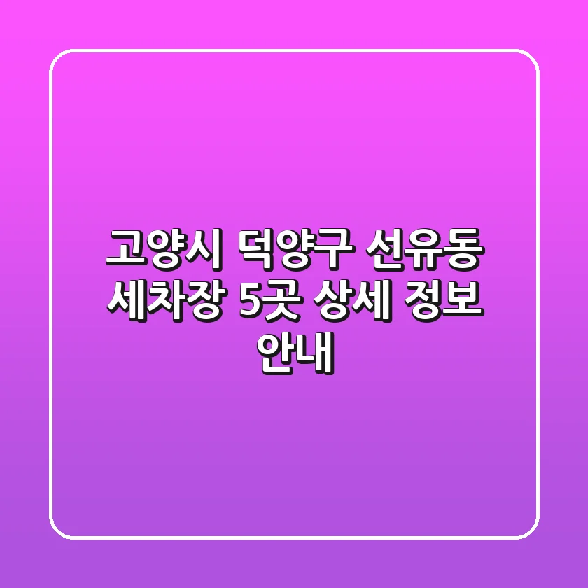 고양시 덕양구 선유동 세차장 5곳 상세 정보 안내