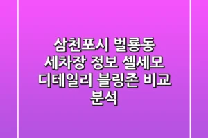 삼천포시 벌룡동 세차장 정보: 셀세모, 디테일리, 블링존 비교 분석