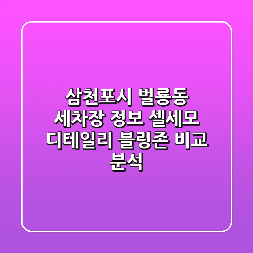 삼천포시 벌룡동 세차장 정보: 셀세모, 디테일리, 블링존 비교 분석